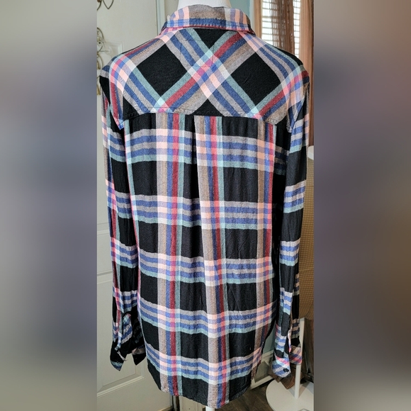 Rails Hunter Button-Down Plaid Top Women's M Black Melon Aqua Gold Relaxed Fit - Picture 4 of 14